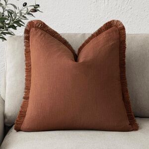 Foindtower Decorative Linen Fringe Throw Pillow Cover 26×26 1pc Rust Orange